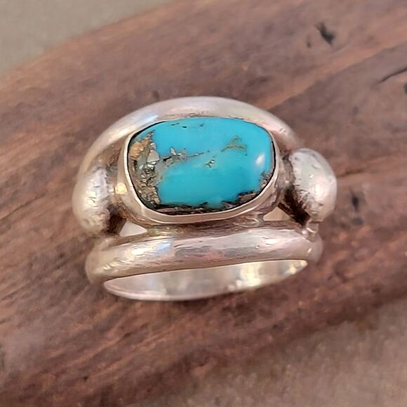 Vintage 1960's Arturo Rivera Sterling Blue Turquoise Beaded Ring - Picture 1 of 9